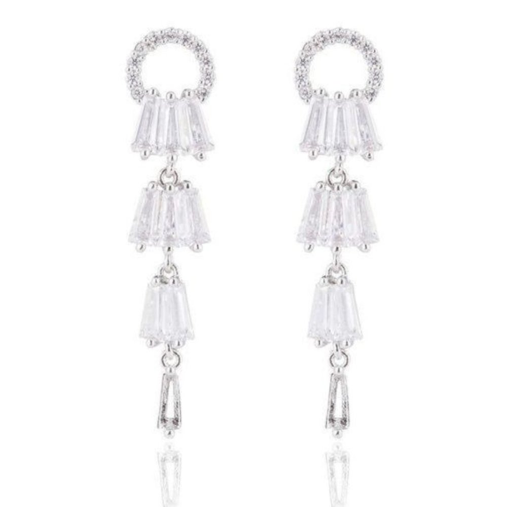 Crystals Circle Layers Chain Long Tassel Earrings